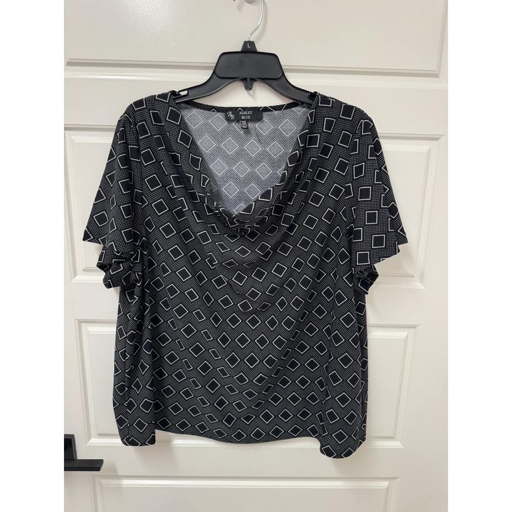 Ashley Blue Women 2XL Blouses 2 Pack Short Sleeve Draped Neck Geometric Plus 2X